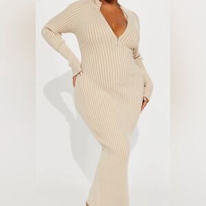 NWT FASHION NOVA Beige Maxi Ribbed Knit Sweater Dress Sz 2X